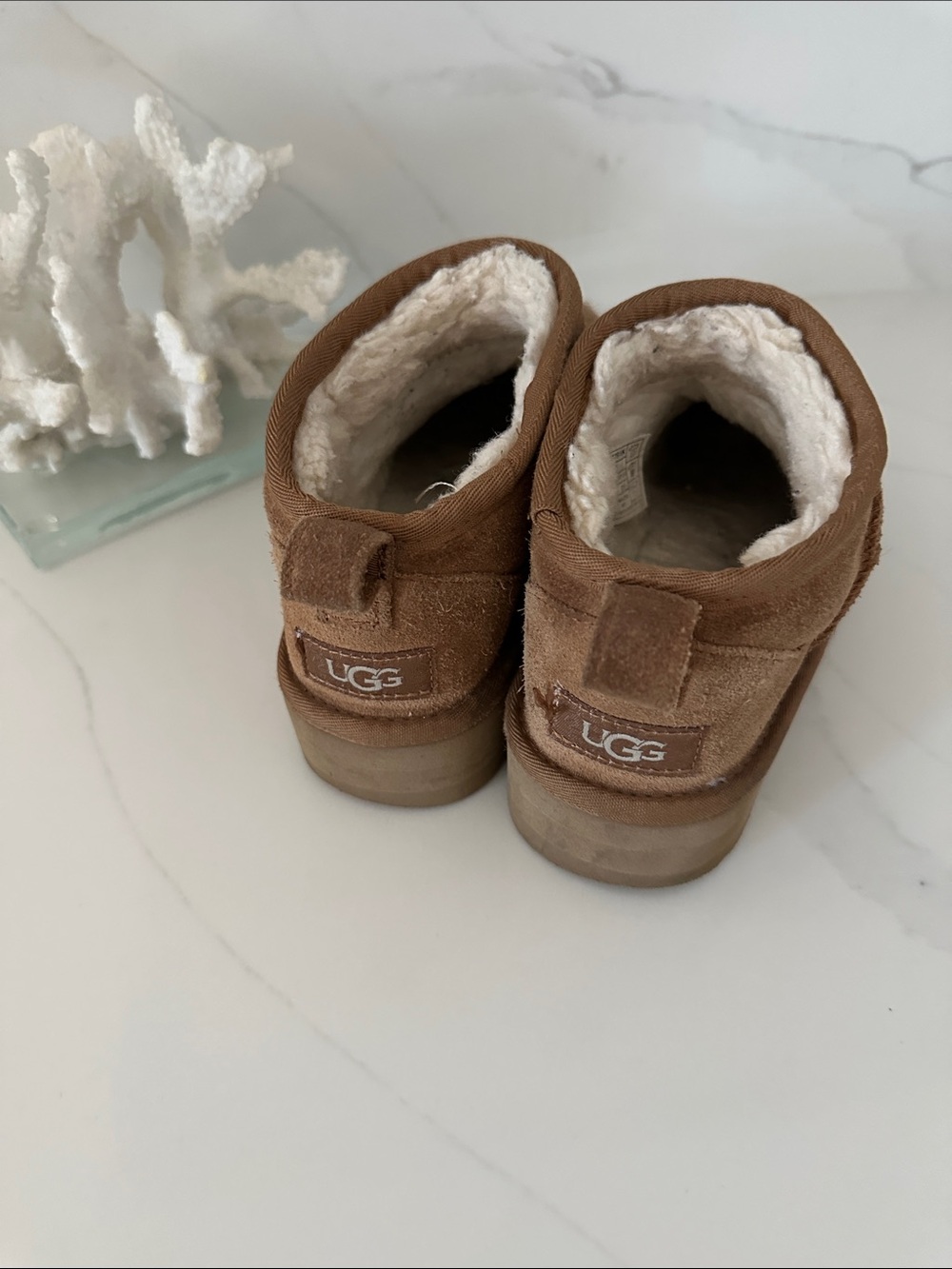 UGG Kids Chestnut Brown Suede Booties with Shearling. Size 2.